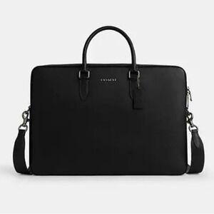 Coach Ethan Large Brief Black Pebbled Leather Business Messenger Bag